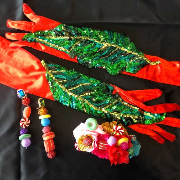 Handmade Candy/Flower Vest For Costume Party with gloves, earrings and barret - Picture 4 of 9